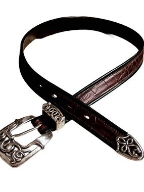 Lady Nadim ~ Women’s Small ~ Leather ~ Dark Brown W/ Silver Floral Engraved Belt
